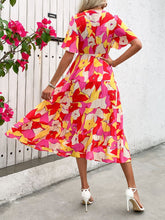 Load image into Gallery viewer, Printed V-Neck Flutter Sleeve Midi Dress