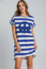 Load image into Gallery viewer, Umgee Peace Applique Striped Short Sleeve Mini Dress