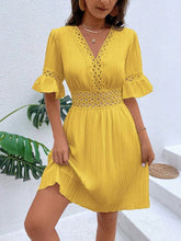 Load image into Gallery viewer, Cutout V-Neck Flounce Sleeve Mini Dress