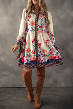 Load image into Gallery viewer, Flower Button Down Lantern Sleeve Dress