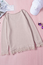 Load image into Gallery viewer, Exposed Seam Fringe Hem V-Neck Long Sleeve Sweater