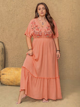 Load image into Gallery viewer, Plus Size Frill Embroidered V-Neck Half Sleeve Maxi Dress