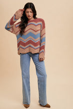 Load image into Gallery viewer, Annie Wear Multi Color Zig-Zag Round Neck Sweater