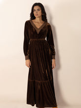 Load image into Gallery viewer, Lace Detail V-Neck Long Sleeve Maxi Dress