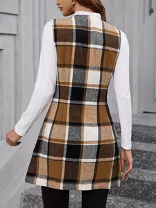 Plaid V-Neck Vest Coat