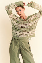 Load image into Gallery viewer, Davi &amp; Dani Contrast Striped Crochet Drop Shoulder Knit Cover Up