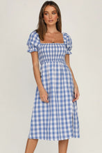 Load image into Gallery viewer, Full Size Slit Plaid Short Sleeve Midi Dress