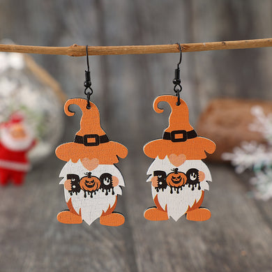 Wooden Gnome Pumpkin Dangle Earrings