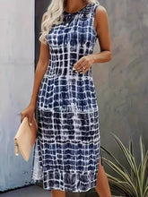 Load image into Gallery viewer, Slit Printed Round Neck Sleeveless Dress