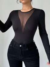 Load image into Gallery viewer, Mesh Detail Round Neck Long Sleeve Top