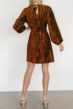 Load image into Gallery viewer, Velvet Round Neck Tie Waist Long Sleeve Mini Dress