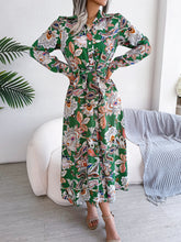 Load image into Gallery viewer, Tied Printed Long Sleeve Midi Dress