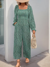 Load image into Gallery viewer, Perfee Smocked Printed Long Sleeve Wide Leg Jumpsuit