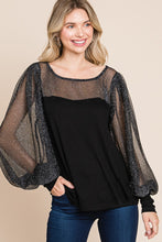 Load image into Gallery viewer, Super Lady Full Size Metallic Mesh Lantern Sleeve Blouse