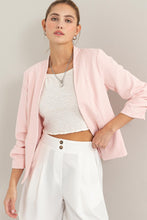 Load image into Gallery viewer, HYFVE Open Front Ruched Sleeve Blazer