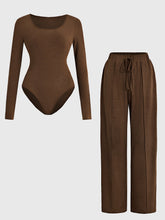 Load image into Gallery viewer, Round Neck Long Sleeve Bodysuit and Tied Pants Set