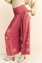 Load image into Gallery viewer, Davi &amp; Dani Smocked Waist Flower Patch Wide Leg Pants