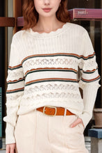 Load image into Gallery viewer, Striped Hollow Out Round Neck Long Sleeve Sweater