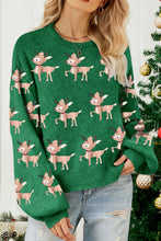 Load image into Gallery viewer, Reindeer Round Neck Drop Shoulder Sweater