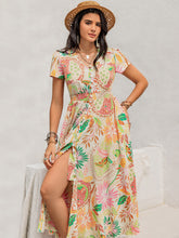 Load image into Gallery viewer, Printed V-Neck Short Sleeve Midi Dress