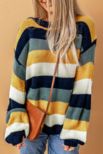 Load image into Gallery viewer, Color Block Round Neck Dropped Shoulder Sweater