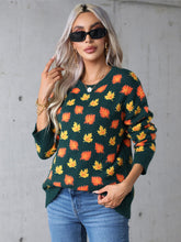 Load image into Gallery viewer, Angel Wings Maple Leaf Round Neck Long Sleeve Sweater