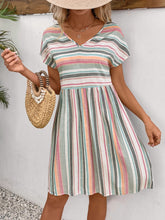 Load image into Gallery viewer, Striped V-Neck Short Sleeve Dress