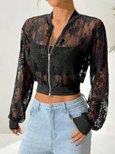 Load image into Gallery viewer, Baseball Collar Zip Up Lace Jacket