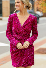 Load image into Gallery viewer, Sequin Surplice Long Sleeve Mini Dress