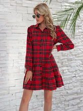 Load image into Gallery viewer, Ruffle Hem Plaid Button Down Long Sleeve Dress