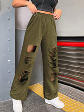 Load image into Gallery viewer, Distressed Elastic Waist Straight Leg Pants