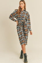 Load image into Gallery viewer, Mable Plaid Flannel Front Tie Button Down Shirt Dress