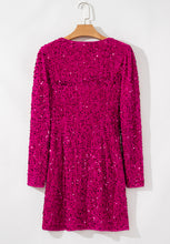 Load image into Gallery viewer, Sequin Surplice Long Sleeve Mini Dress