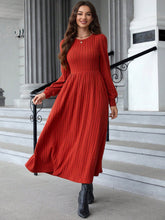 Load image into Gallery viewer, Ribbed Round Neck Long Sleeve Dress