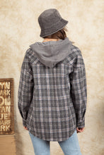 Load image into Gallery viewer, Drawstring Plaid Long Sleeve Hooded Jacket