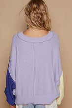 Load image into Gallery viewer, POL Exposed Seam Contrast V-Neck Lantern Sleeve Sweater