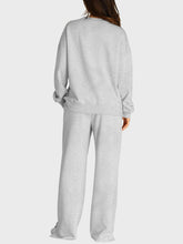 Load image into Gallery viewer, Round Neck Long Sleeve Top and Slit Pants Set