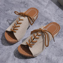 Load image into Gallery viewer, Lace-Up Open Toe Wedge Sandals