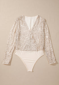 Sequin Surplice Long Sleeve Bodysuit