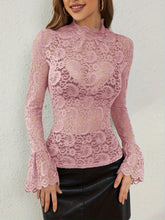 Load image into Gallery viewer, Mock Neck Long Sleeve Lace Top