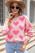 Load image into Gallery viewer, Valentine&#39;s Day Heart Jacquard Round Neck Sweater