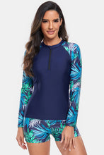 Load image into Gallery viewer, Printed Quarter Zip Long Sleeve Two-Piece Swim Set