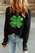 Load image into Gallery viewer, Sequin Lucky Clover Lettuce Trim Long Sleeve Top