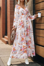 Load image into Gallery viewer, Slit Printed Surplice Long Sleeve Maxi Dress