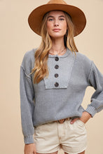 Load image into Gallery viewer, Annie Wear Half Button Ribbed Hem Sweater