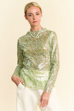 Load image into Gallery viewer, Davi &amp; Dani Sequin Mock Neck Long Sleeve Mesh Top