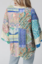 Load image into Gallery viewer, Lace Detail Patchwork Notched Three-Quarter Sleeve Blouse