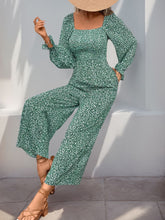 Load image into Gallery viewer, Perfee Smocked Printed Long Sleeve Wide Leg Jumpsuit