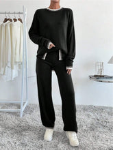 Load image into Gallery viewer, Side Slit Contrast Trim Round Neck Top and Pants Sweater Set