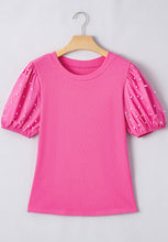 Load image into Gallery viewer, Pearl Detail Round Neck Puff Sleeve Blouse